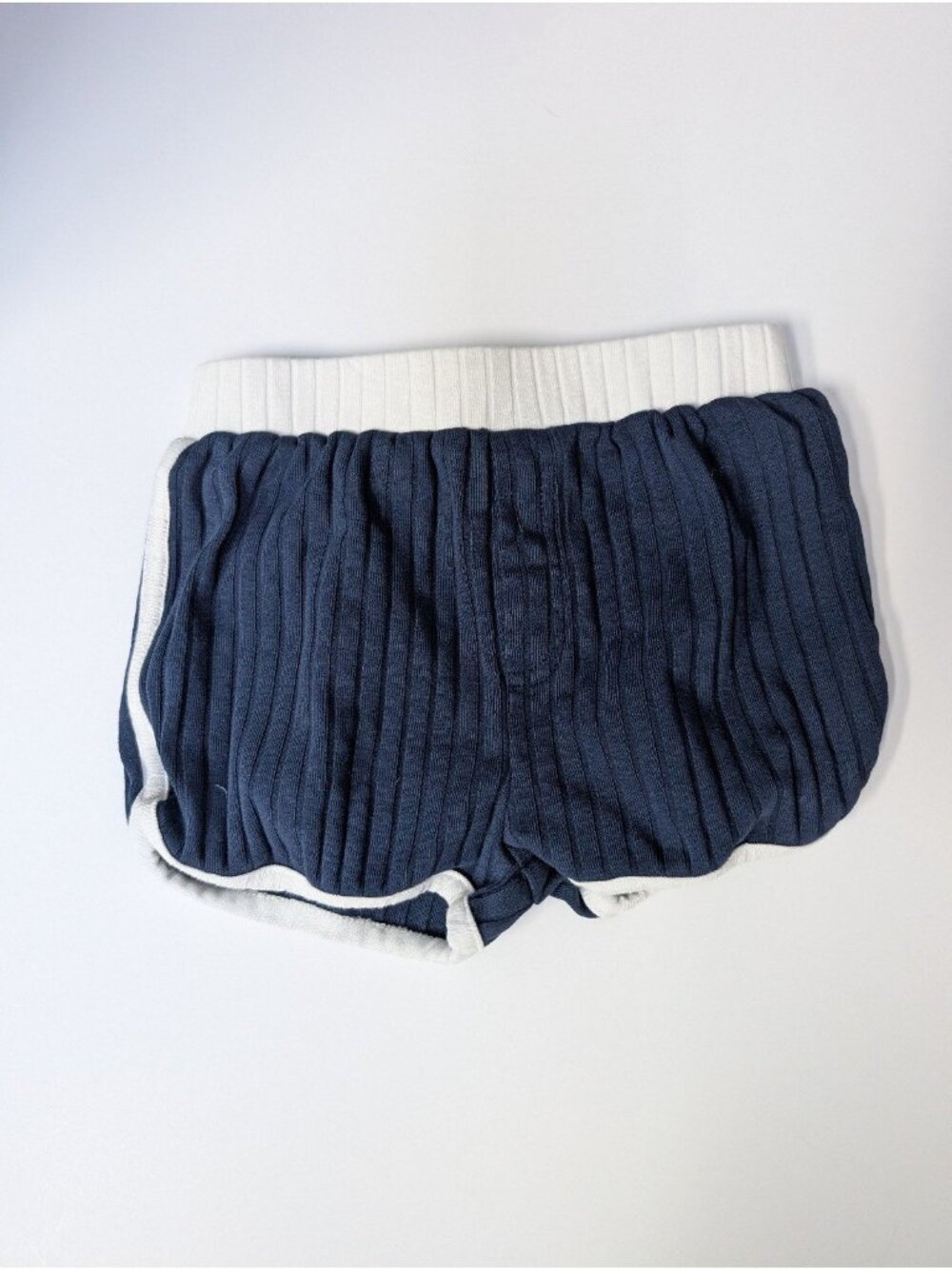 Kate Quinn Organic Cotton Wide Rib Navy Blue Track Shorts White Trim